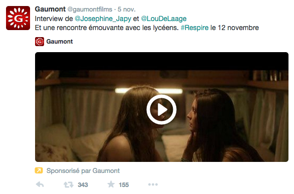 Sortie du dernier film "Respire" de Mélanie Laurent, traitant d'une histoire d'"amour" lesbien entre deux lycéennes